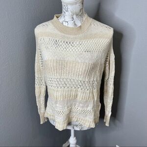 Billabong Womens Small Striped Sweater Long Sleeves Knit Pullover Tan Sheer